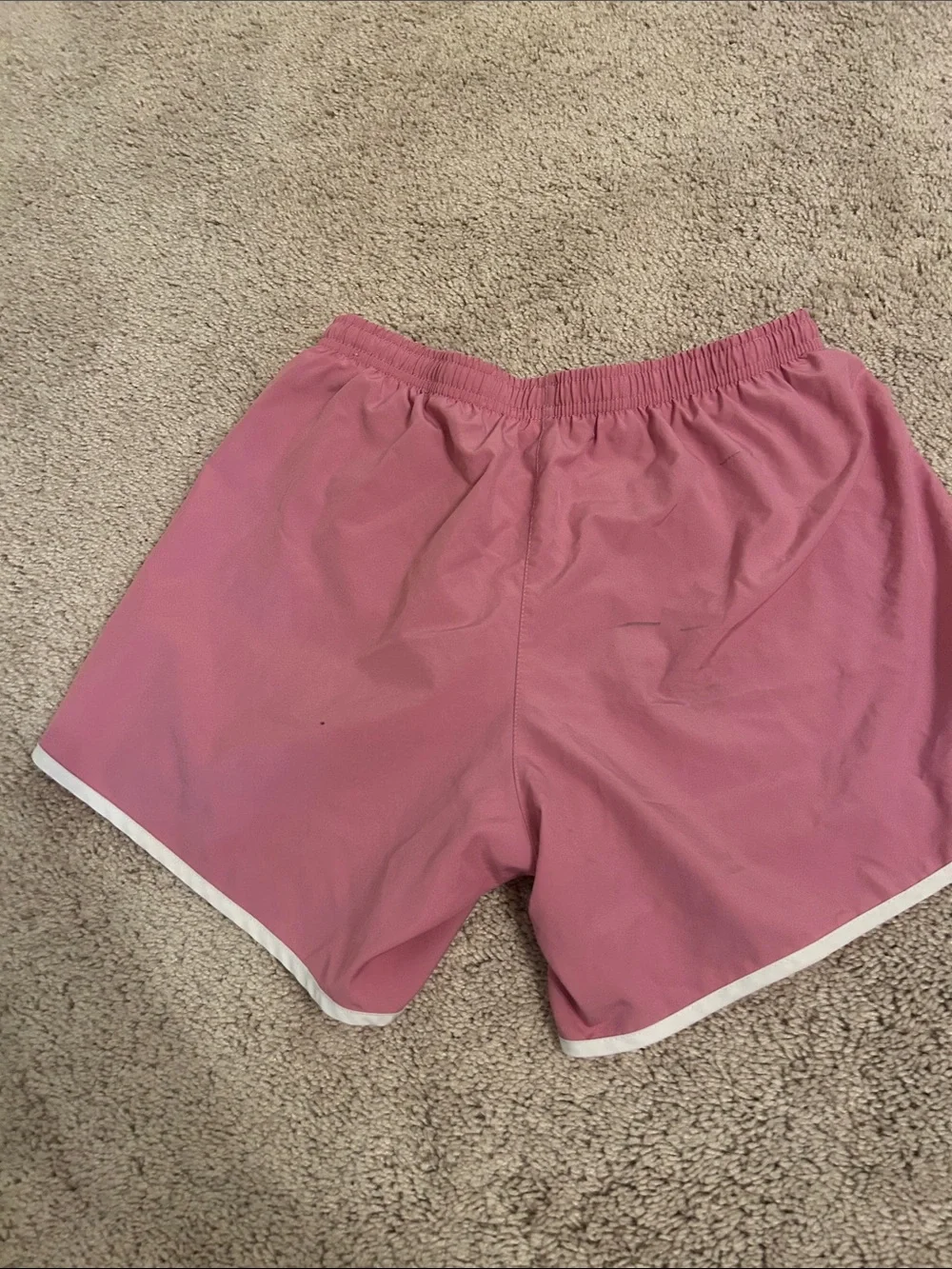 Nike Women's Rose Pink Athletic Running Shorts with White Trim